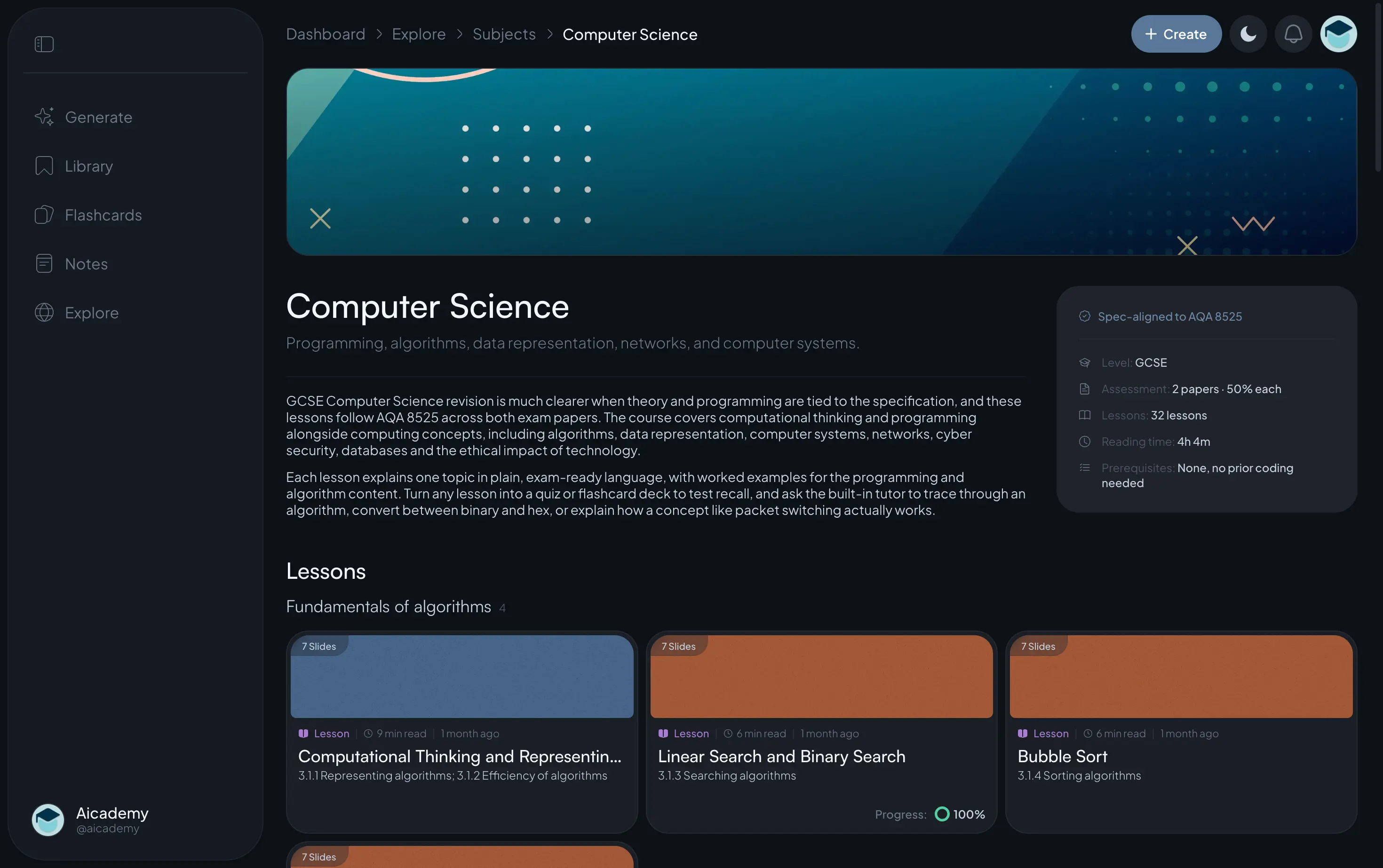 Aicademy's exam-board-aligned GCSE Computer Science subject page