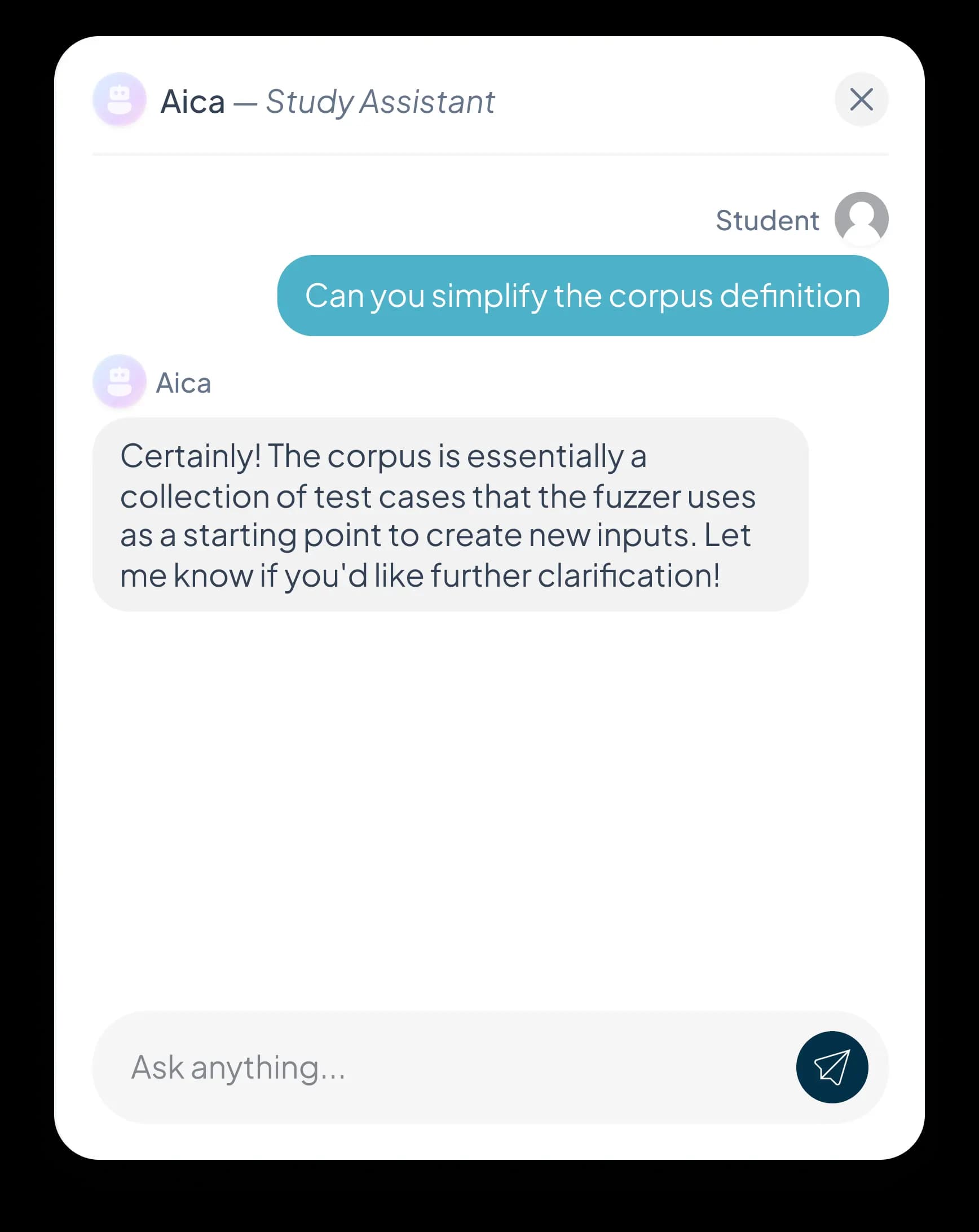The Aica tutor answering a question inside a lesson