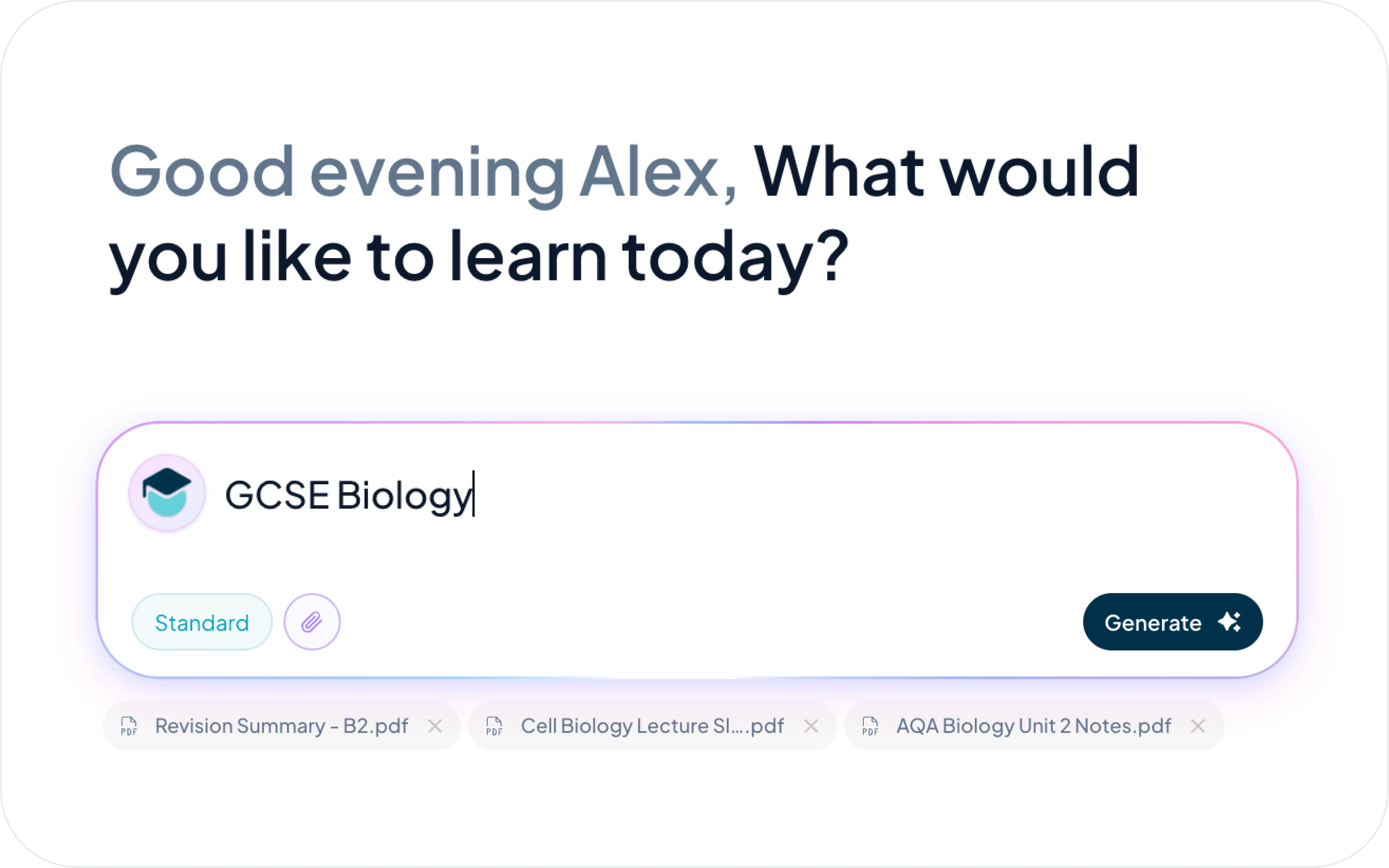 Aicademy prompt screen asking what you would like to learn