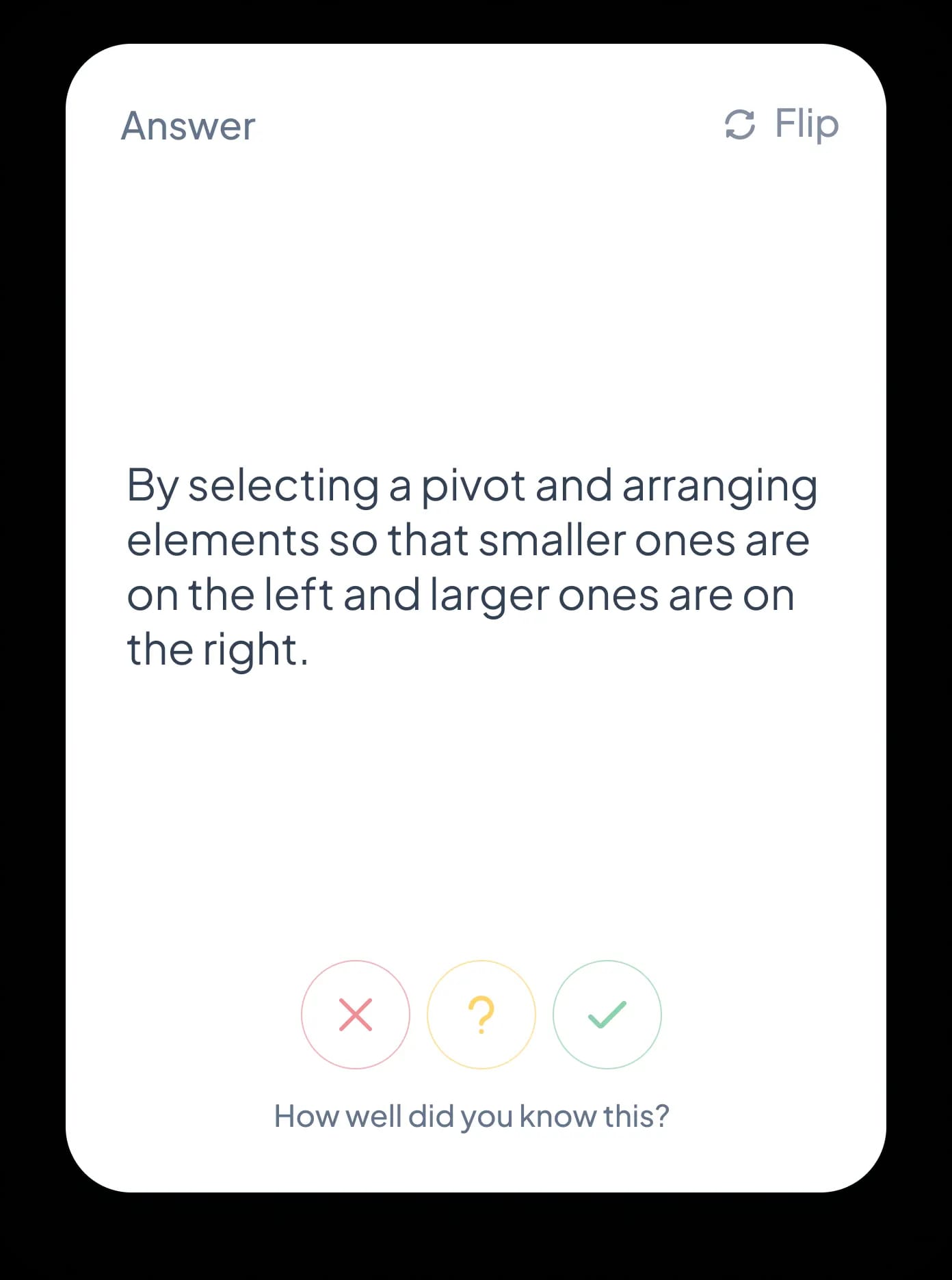 Aicademy flashcard showing the answer side with spaced repetition